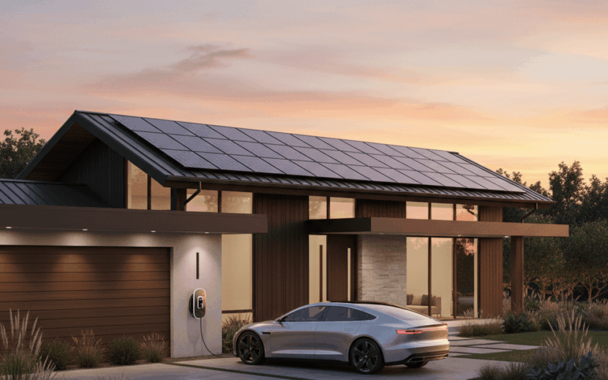 Ladestation für Elektrofahrzeuge mit Solarstrom – Haus mit Wallbox und Photovoltaikanlage